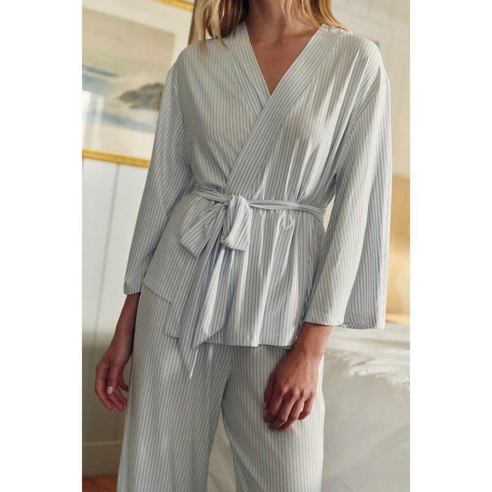 LAKE Pajama Set XXS Blue White Stripe Dream Modal Kimono Stretch Lounge Coastal